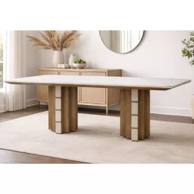 طاولة طعام كيبلير – تستوعب  8 كراسي (رخام كريمي طبيعي)